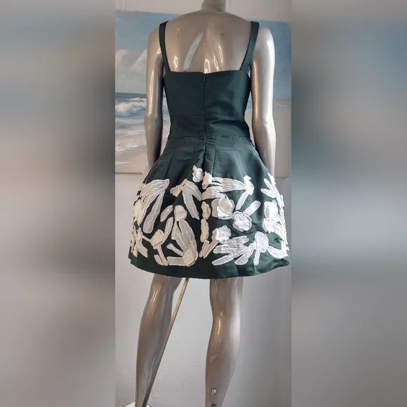 ❤️BUY2️⃣GET1️⃣🆓 $6,740 NEW OSCAR DE LA RENTA GREEN WHT SILK FLORAL DRESS 8 - Picture 10 of 15